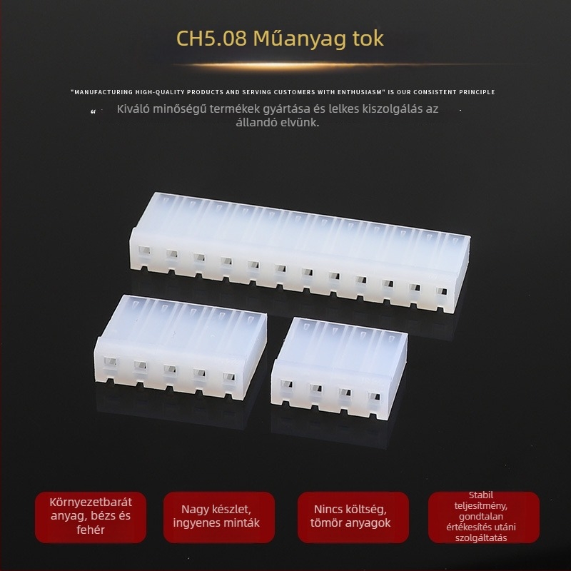 5,08 mm-es távolságú elektronikus csatlakozó gumírozott házzal – egyenes tűs dugasz, lyuktartó, szalagcsatlakozó (CH5.08)