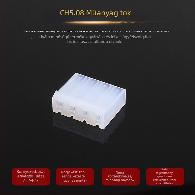 5,08 mm-es távolságú elektronikus csatlakozó gumírozott házzal – egyenes tűs dugasz, lyuktartó, szalagcsatlakozó (CH5.08)