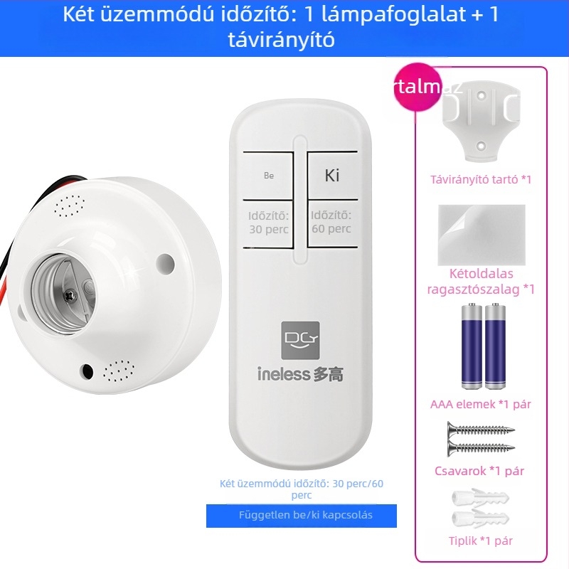 Távirányítható lámpatartó vezeték nélküli fényvezérléssel, E27 foglalat, hálószobai világítás