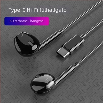 Vezetékes Type-C fülhallgató lapos csatlakozóval és logóval, kompatibilis Xiaomi, Vivo, Honor, Huawei, Oppo, Letv