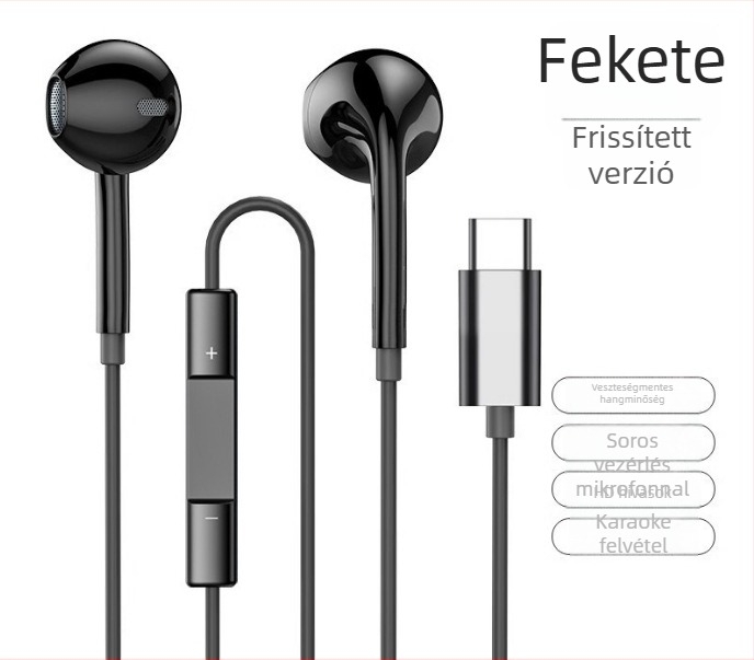 Vezetékes Type-C fülhallgató lapos csatlakozóval és logóval, kompatibilis Xiaomi, Vivo, Honor, Huawei, Oppo, Letv