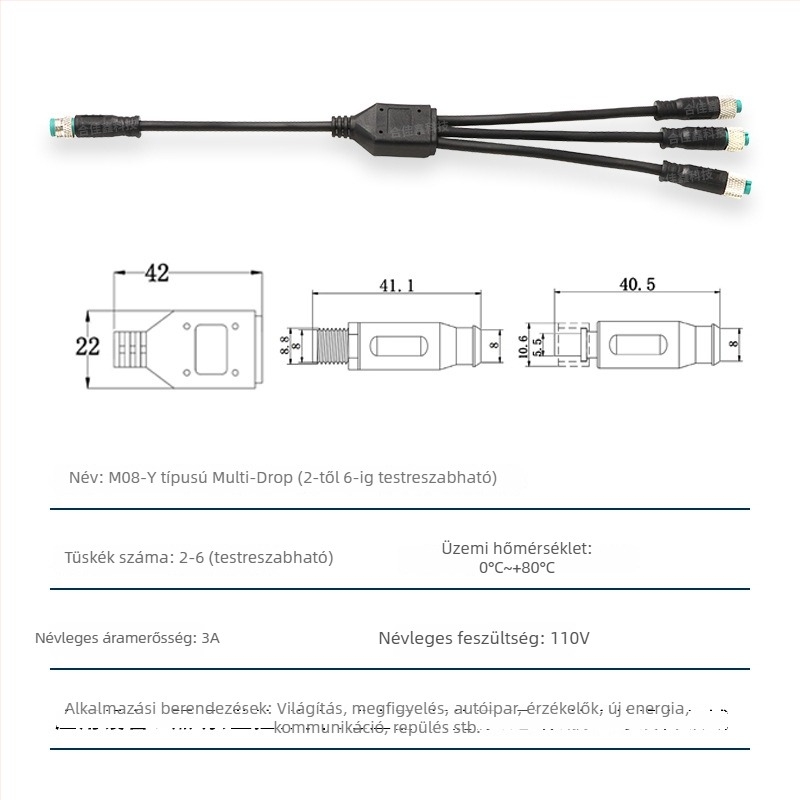Y-típusú vízálló kábel 1-3-hoz, 5-szálas, fémlapkával rendelkező csatlakozó autó szenzor energiaellátásához