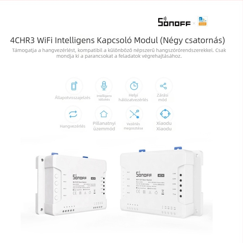 Sonoff 4CH R3 intelligens Wi‑Fi kapcsoló alkalmazással, távoli vezérléssel и ütemezéssel