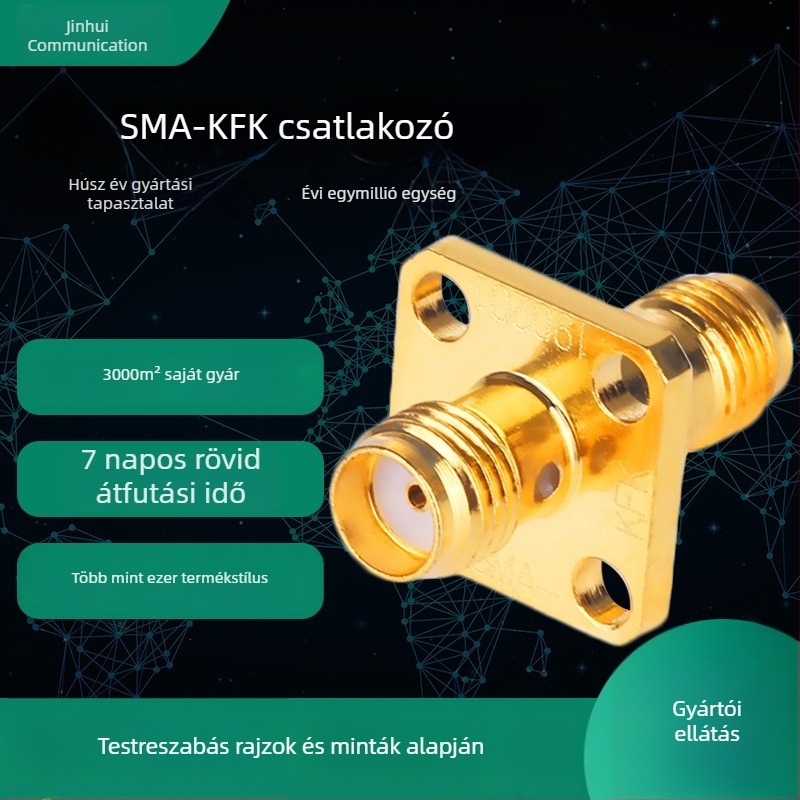 SMA-KFK RF csatlakozó, női, négylyukú PCB adapter, dupla menetű RF csatlakozó