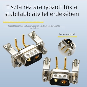 2V2 teljes aranyozott nagyáramú D-Sub csatlakozó, férfi és női, 90°, forrasztott fémcsapokkal, aranyozott bevonattal, egyenes dugasz, testre szabható