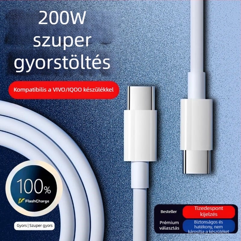 120W-os USB-C gyorstöltő kábel VIVO/iQOO 11 Pro és 11s készülékekhez, hossz 1–2 m, fehér
