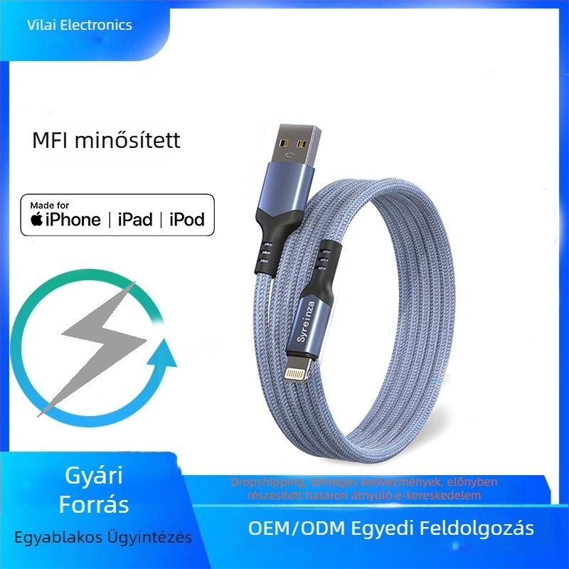 iPhone 13-hoz készült MFI-által igazolt kötött Lightning töltőkábel, gyors töltés