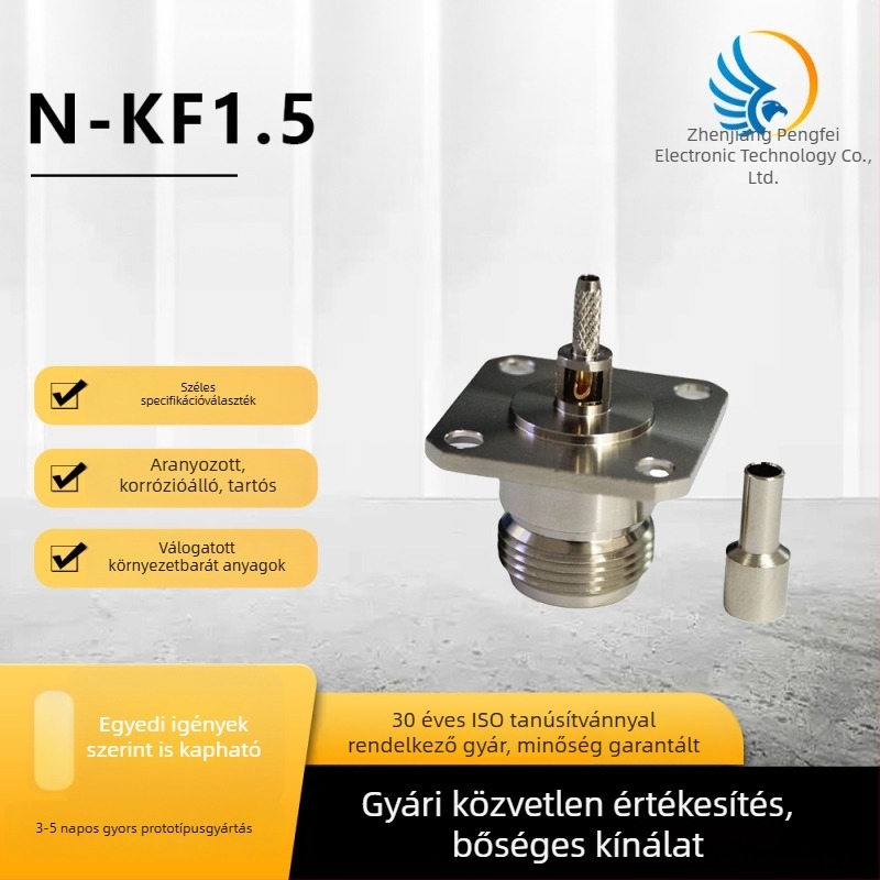 RF koaxiális csatlakozó N-KF1.5, négylyukú flangesnlap crimp adapter RG316 RG174 kábelekhez