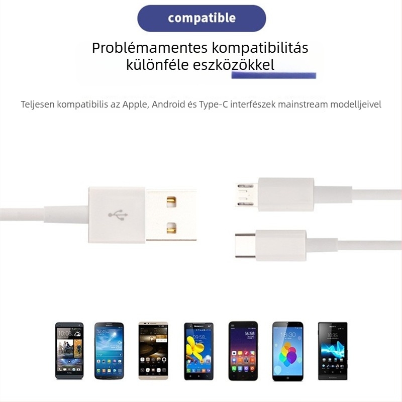 Gyors töltésű adatkábel iPhone 13-hoz és Apple X/12/11 XR/Android készülékekhez Lightning és Type-C csatlakozókkal