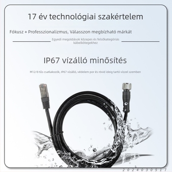 M12 női RJ45-hoz ipari kamera gigabites hálózati kábel, 8 ér, vízálló csatlakozó, típus D