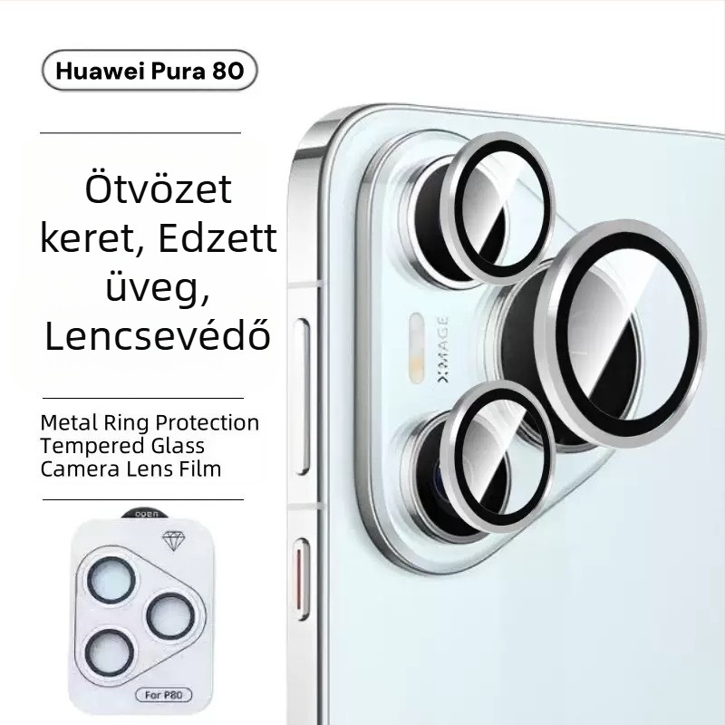 Huawei P80 Pro kamerafedél védő fólia, edzett üveg, HD, ütésálló, Eagle Eye szétválasztott objektív dizájn, CD-minta