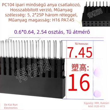 PC/104 ipari minőségű női csatlakozó, hosszabbított változat, 2×25 pin, 3 műanyag pin, 16 mm magas, PA7.45, ipari vezérlőlapokhoz