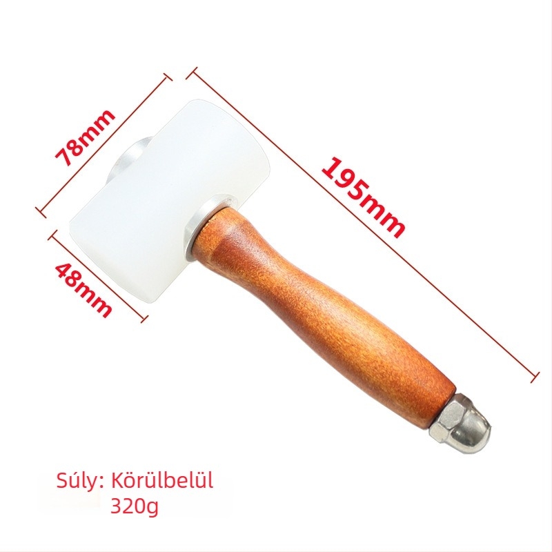 Nylon fejű bőrgravírozó kalapács, fa nyéllel – DIY bőrművességhez, lenyomat és ütés eszköz