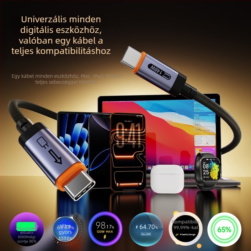 140W teljes protokoll USB-C adatkábel ultra gyors töltéssel Huawei, Oppo és Xiaomi számára
