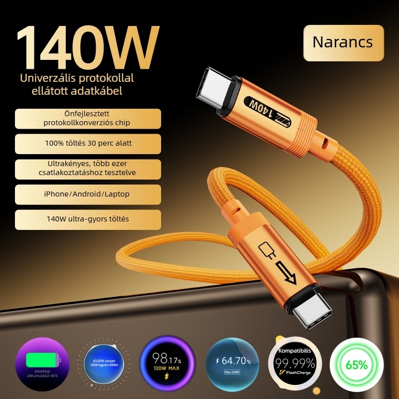140W teljes protokoll USB-C adatkábel ultra gyors töltéssel Huawei, Oppo és Xiaomi számára
