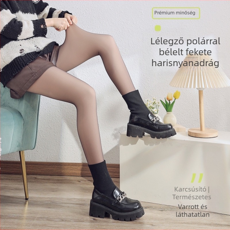 Új dupla rétegű pöttyös fleece-belül bélelt női harisnyanadrág, fekete, őszi-téli, vastag, átlátszatlan