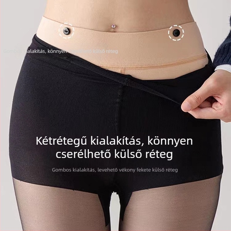 Új dupla rétegű pöttyös fleece-belül bélelt női harisnyanadrág, fekete, őszi-téli, vastag, átlátszatlan