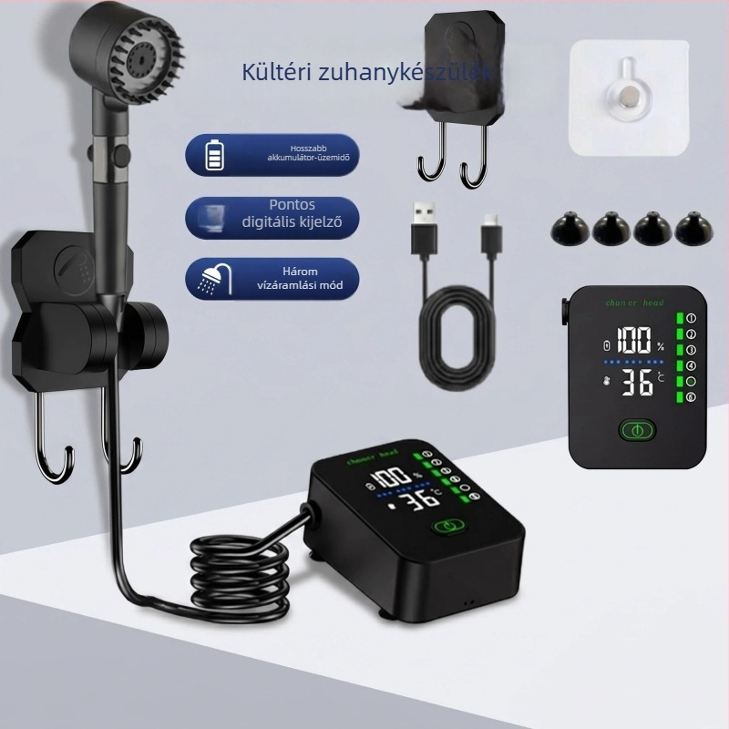 Hordozható elektromos zuhanypumpa zuhanyfejjel — önfelszívó, külső használatra, kollégiumi és otthoni használatra
