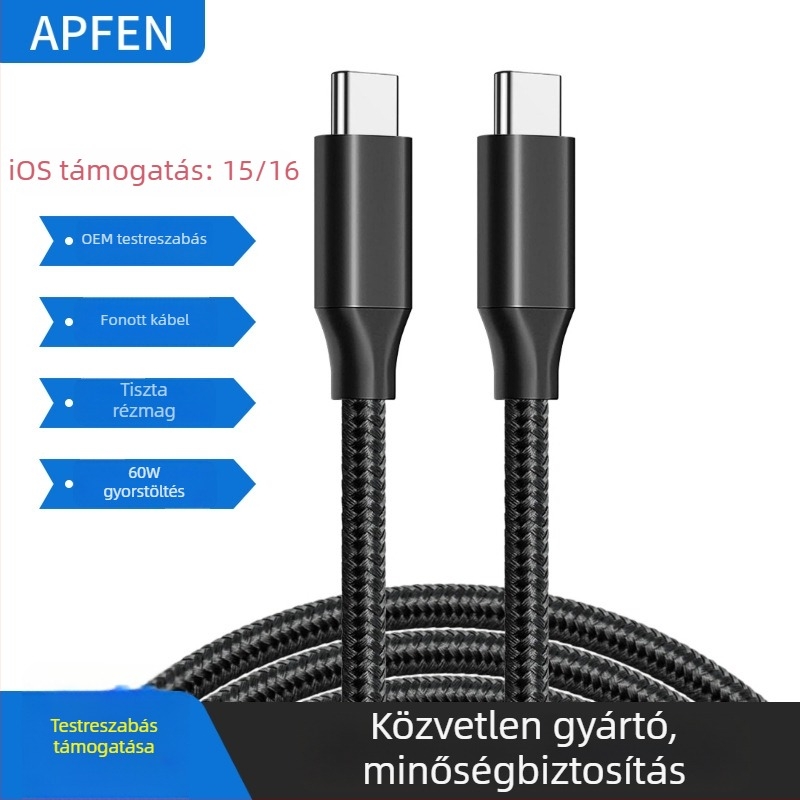 Apple 17 USB-C–USB-C töltőkábel, alumíniumötvözet szövött, 100W–240W gyors töltés