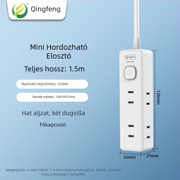 Qingfeng hosszabbító tápelosztó 1,5 m-es kábellel, 6 aljzattal