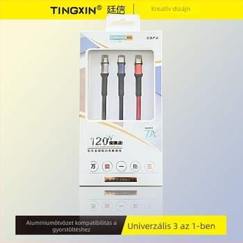Három az egyben adatkábel gyors töltéssel, Mini USB, Micro USB és USB-C csatlakozókkal; hossz 1–2 m; alumíniumötvözet; fekete.