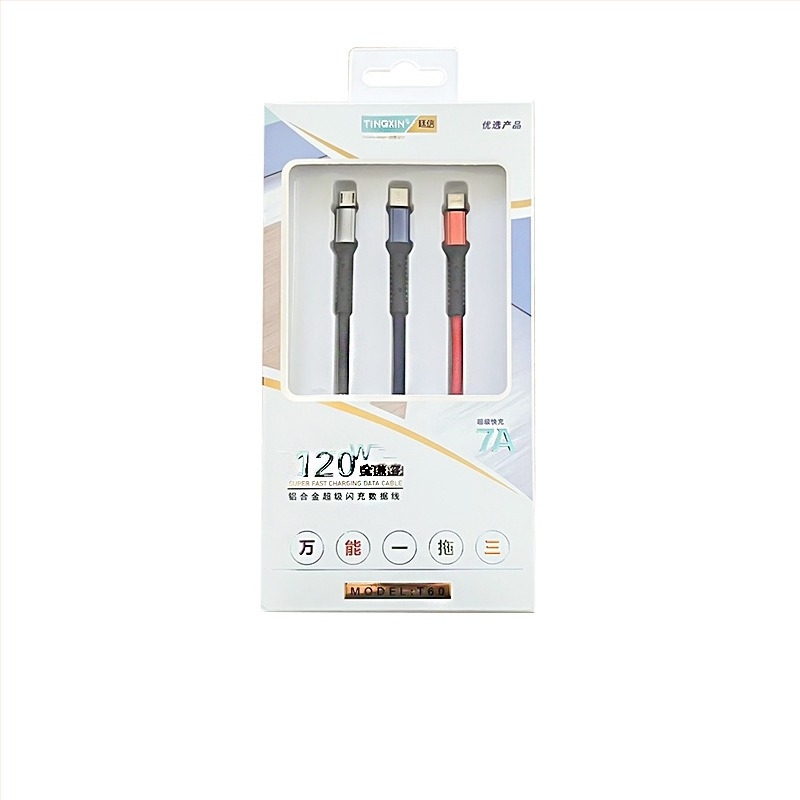 Három az egyben adatkábel gyors töltéssel, Mini USB, Micro USB és USB-C csatlakozókkal; hossz 1–2 m; alumíniumötvözet; fekete.