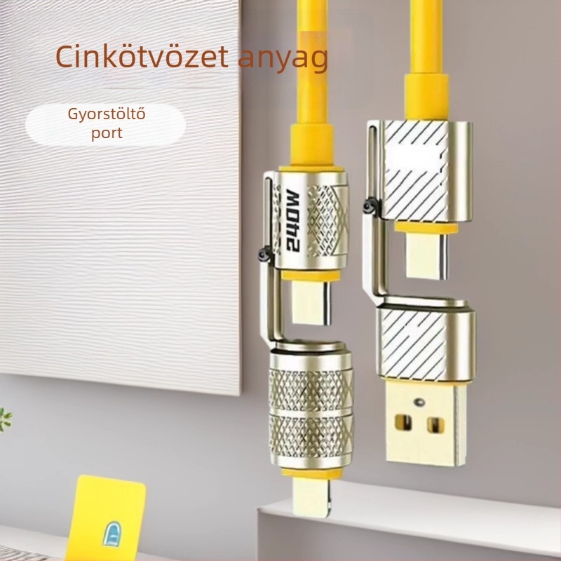 240W négy az egyben gyors töltés adatkábel Huawei, Android és Apple telefonok és tabletek számára, Lightning és USB-C csatlakozók