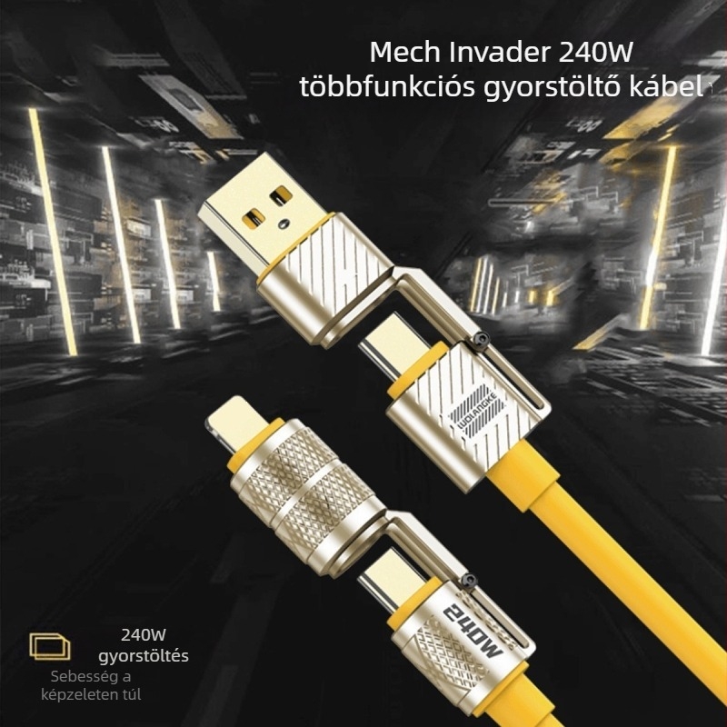 240W négy az egyben gyors töltés adatkábel Huawei, Android és Apple telefonok és tabletek számára, Lightning és USB-C csatlakozók