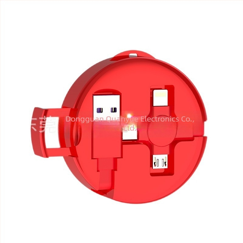 Quan Yue 0,5–1 m 3‑in‑1 töltőkábel Lightning, Micro USB és USB‑C csatlakozókkal, teleszkópos kialakítás hordozható tartóval, PD gyorstöltés