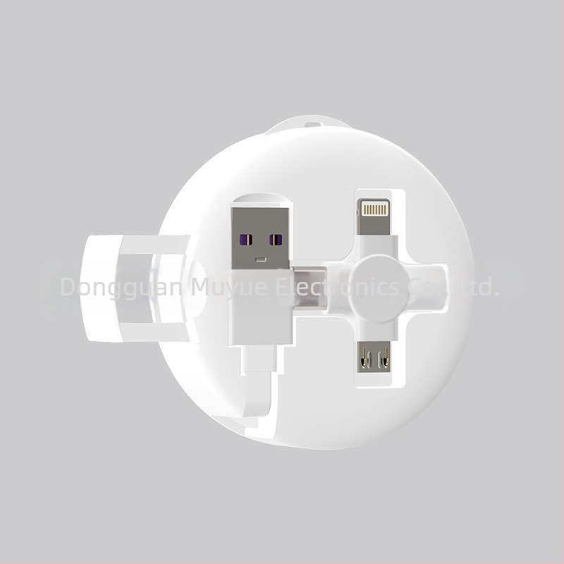 Quan Yue 0,5–1 m 3‑in‑1 töltőkábel Lightning, Micro USB és USB‑C csatlakozókkal, teleszkópos kialakítás hordozható tartóval, PD gyorstöltés