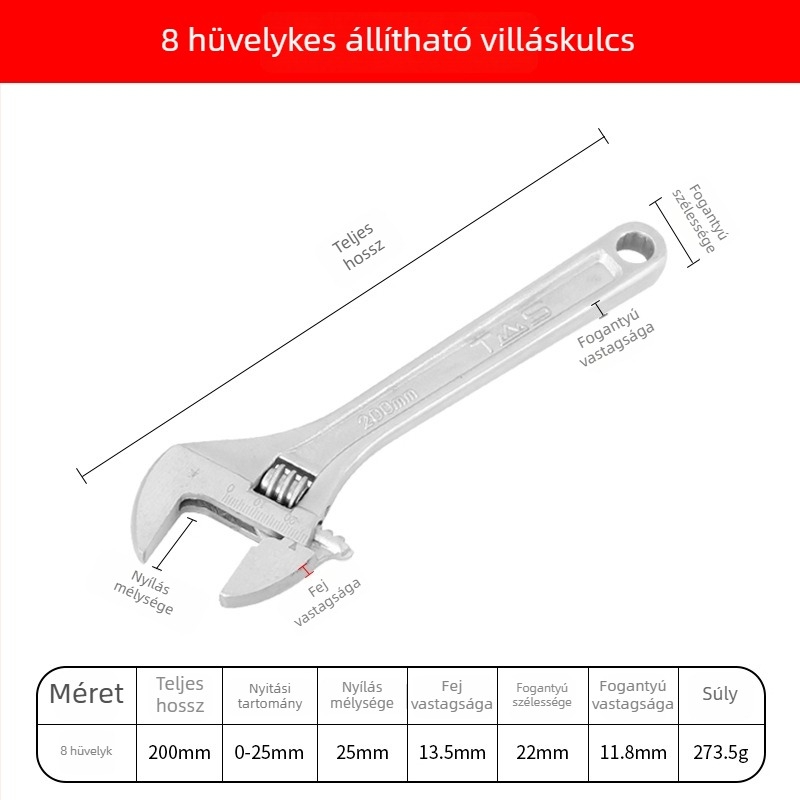 12 hüvelykes állítható csavarkulcs, ipari minőségű, sokoldalú kézi szerszám