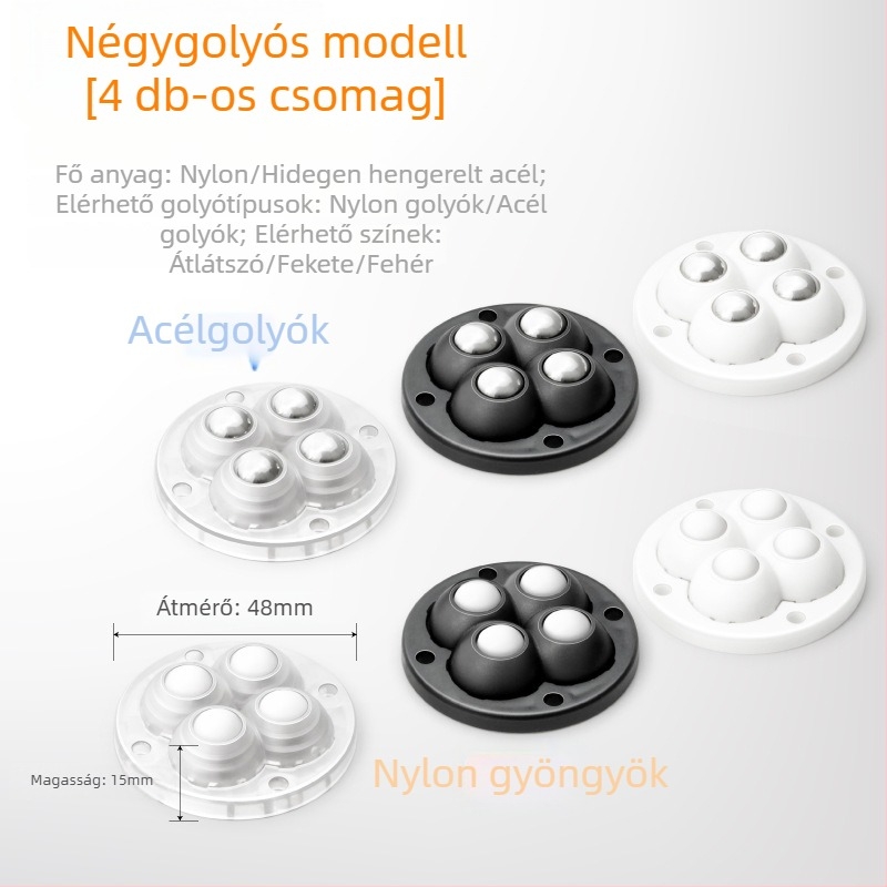 Csavarozás nélküli golyóscsapágyas görgők bútorokhoz, nagy teherbírás, csendes forgás, univerzális görgők