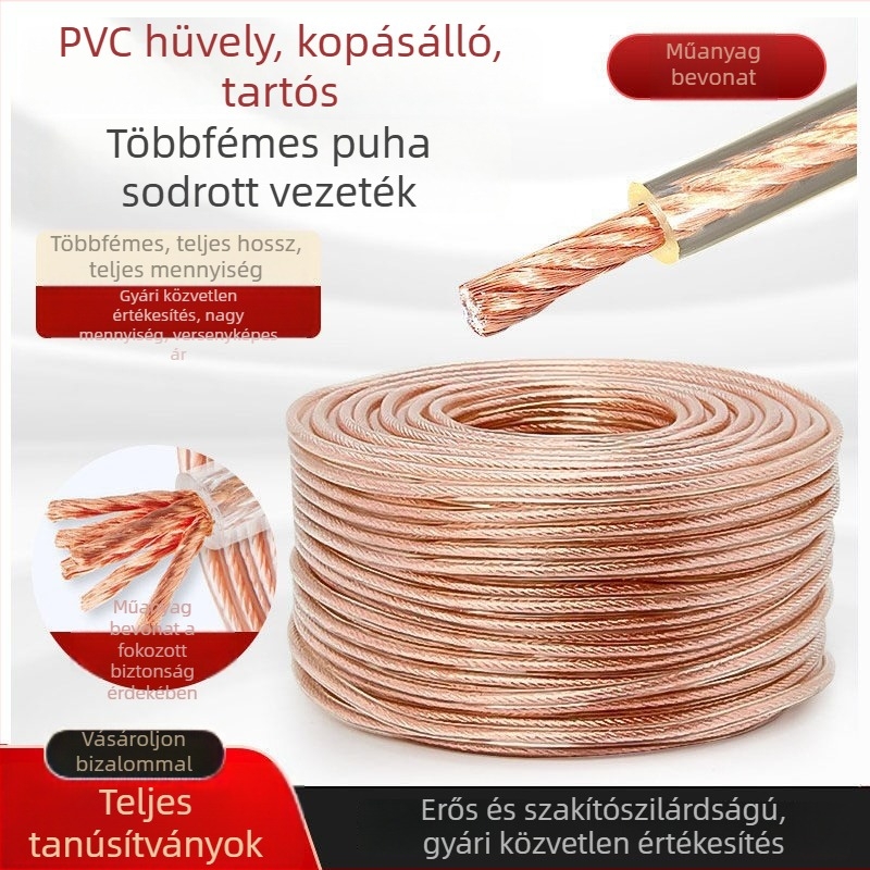 Átlátszó műanyag bevonatú nagyfeszültségű földelővezeték gumírozott fémvezetővel, szigetelt kábel 2,5/4/10 mm²