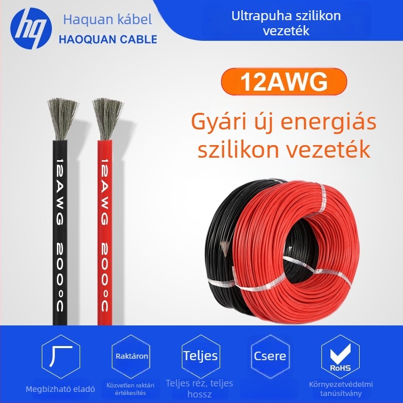 12 AWG rendkívül puha szilikon kábel csipesszel Li-ion akkumulátorokhoz
