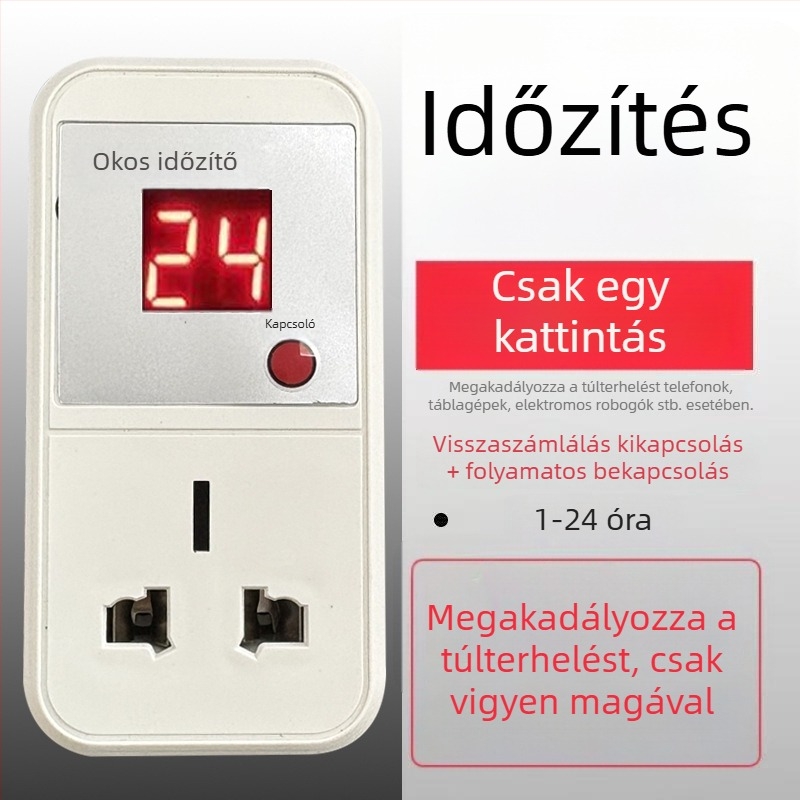 Okos időzítő kapcsoló aljzattal, visszaszámlálóval, túláram védelem elektromos járművek és mobiltelefonok számára, 220V vezérlő