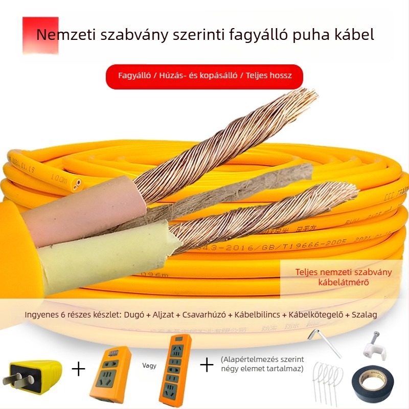 Kétvezetékes kábel nemzeti szabvány szerint, keresztmetszet 1/1.5/2.5 mm², kültéri, vízálló, fagyálló, szigetelt, hajlékony tápkábel