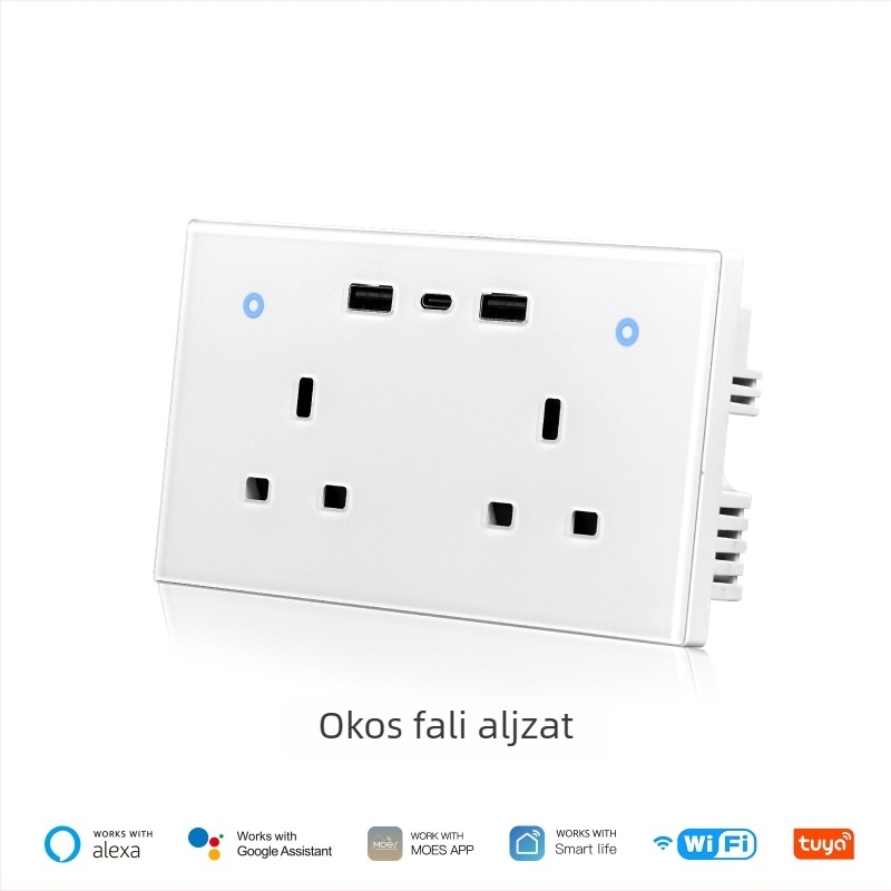 Graffiti WiFi okos otthon fali dugalj UK szabvány, energiamérő funkcióval, 2 USB porttal és Type-C-vel