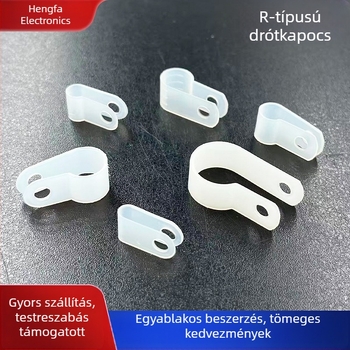 Nylon R-típusú kábelklipsz autóhálózathoz, PCB-tartó, U-alakú megvastagított műanyag kábelrögzítő