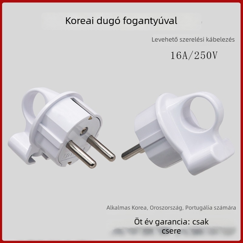 16A-os tápcsatlakozó európai, német, koreai és orosz szabványok szerint, fogantyúval és vezetékek szerelésével