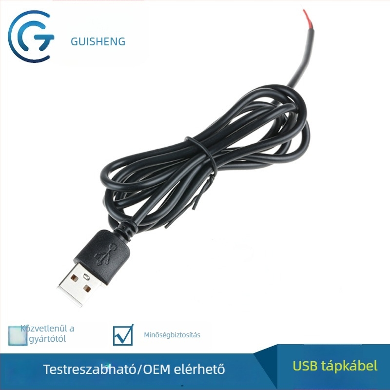 Tiszta rézből készült USB-kábel LED-szalaghoz, DC5521 csatlakozó, USB Type-A férfi dugó, fekete-fehér, egyfejű kábel