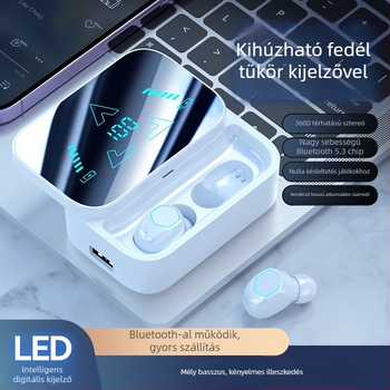 M48 Bluetooth fülhallgató in-ear, digitális kijelzővel, rendkívül hosszú üzemidő, nagy kapacitás, zene és játékok, TWS