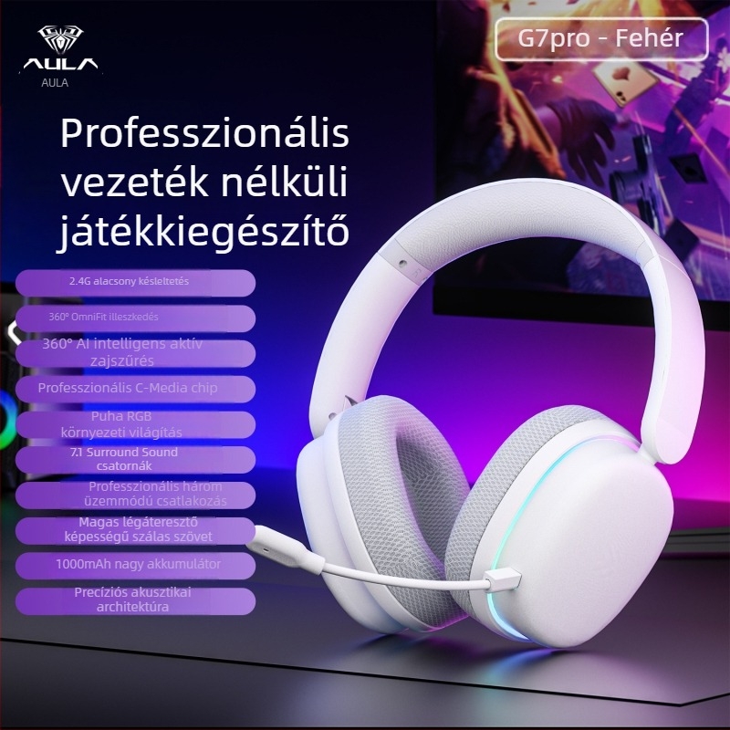 Wolf Spider G7Pro vezeték nélküli fejhallgató Bluetooth-támogatással, három üzemmód zajszűrés, kiváló hang, mikrofon, alacsony késleltetés játékokhoz