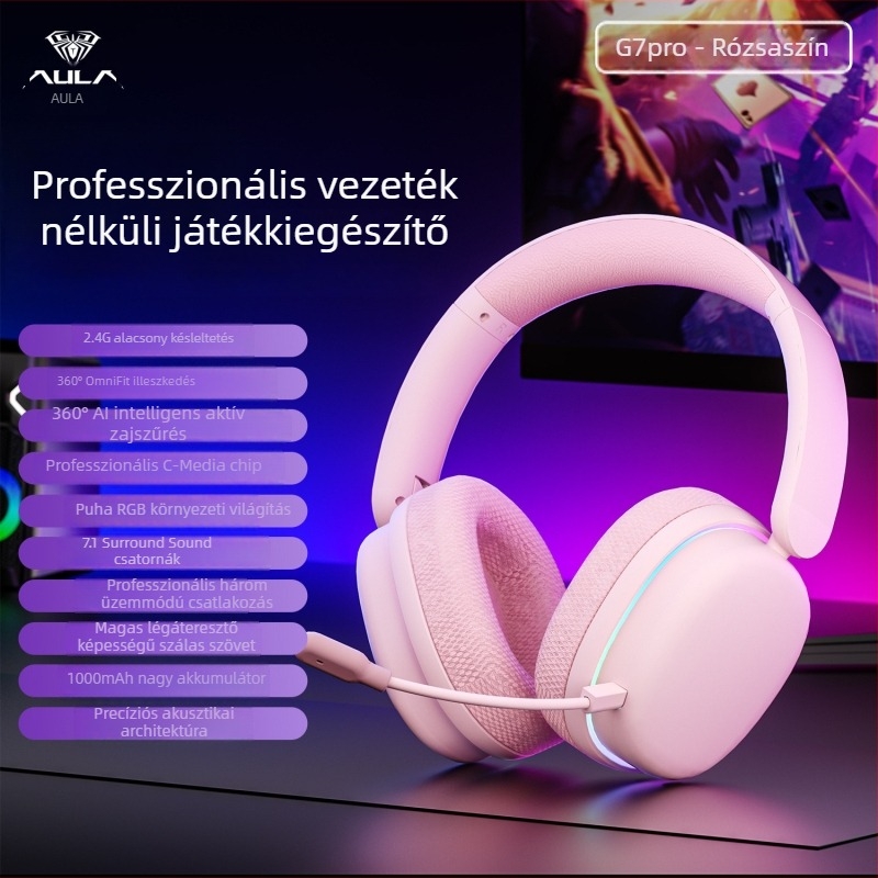 Wolf Spider G7Pro vezeték nélküli fejhallgató Bluetooth-támogatással, három üzemmód zajszűrés, kiváló hang, mikrofon, alacsony késleltetés játékokhoz