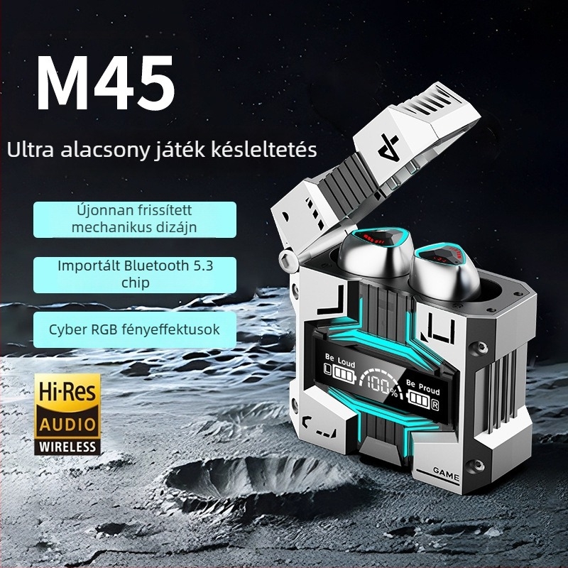 M45 Bluetooth fülhallgató nagy akkumulátorral, vezeték nélküli zajcsökkentés, TWS esport és játékokhoz, in-ear kialakítás, IPX5