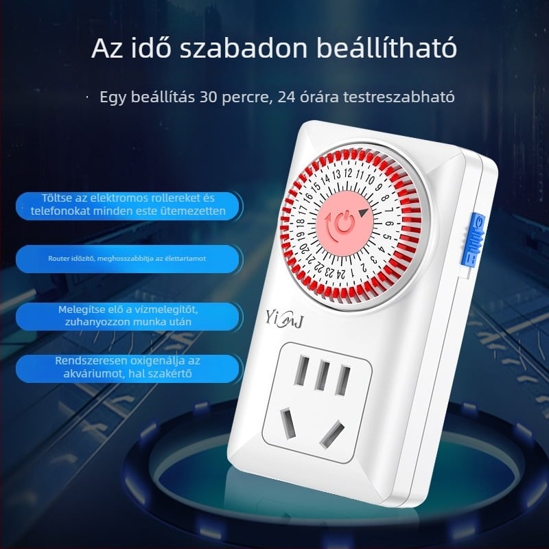 Otthoni mechanikus időzítő intelligens időzítő aljzattal, 24 órás ciklussal és automatikus áramtalanítással