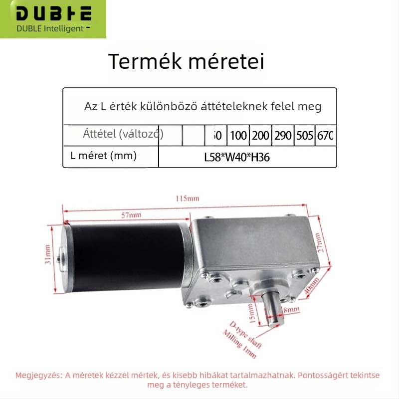 5840-31ZY turbinás csavarorsós DC hajtómotor, 12–24V sebességszabályozó, önzáró fogaskerék, nagy nyomaték, kettős tengely