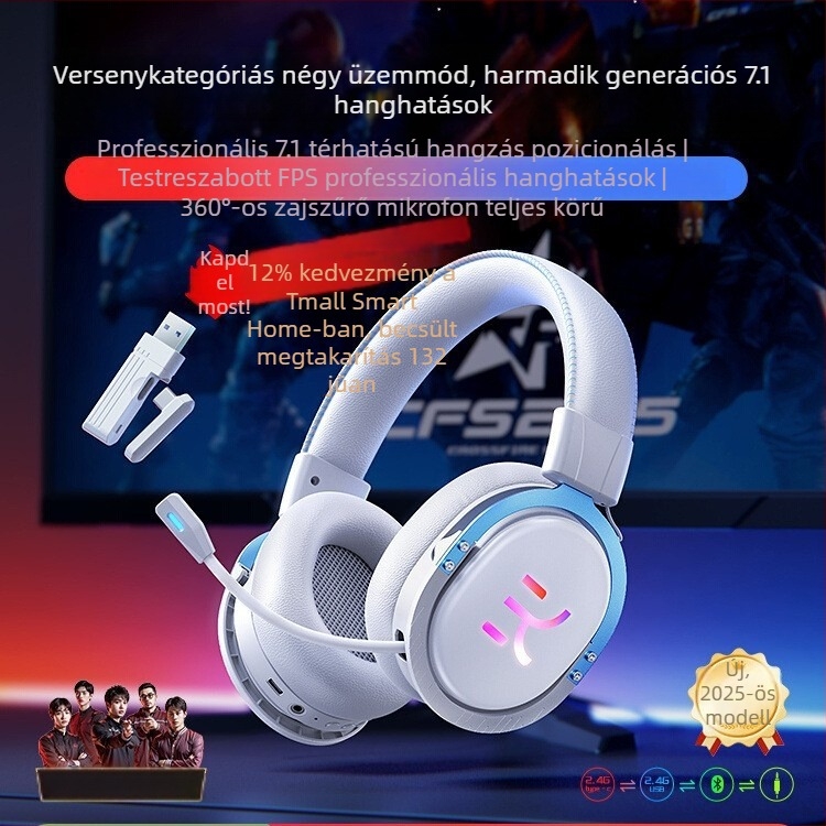 Golden Fortune GX01 Fejhallgató játékhoz, fejre illeszkedő, négy móddal – Esports, Bluetooth 5.0, vezeték nélküli sztereó, 8+ óra üzemidő, PC-kompatibilis