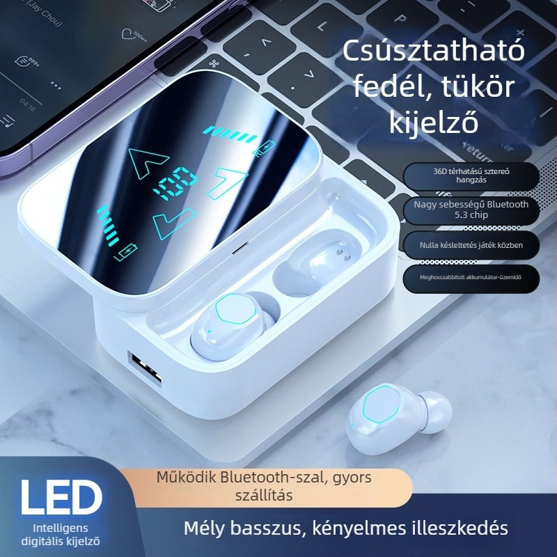Bluetooth vezeték nélküli in-ear fülhallgatók zajcsökkentéssel, alacsony késleltetés játékhoz és sporthoz, hosszú üzemidő