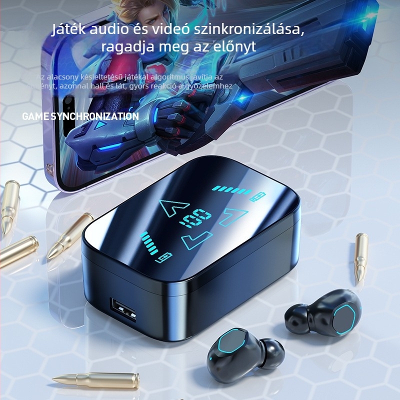Bluetooth vezeték nélküli in-ear fülhallgatók zajcsökkentéssel, alacsony késleltetés játékhoz és sporthoz, hosszú üzemidő