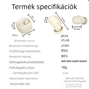 Mini Bluetooth fülhallgató, vezeték nélküli, ultrahosszú üzemidő, kiváló hangzás, zajcsökkentés, binaurális in-ear fülhallgató gaminghez, esports szint, alacsony késleltetés